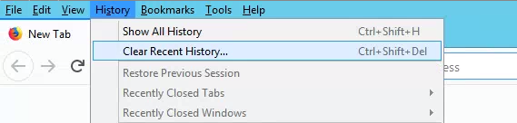 Firefox menu navigation to clear cache